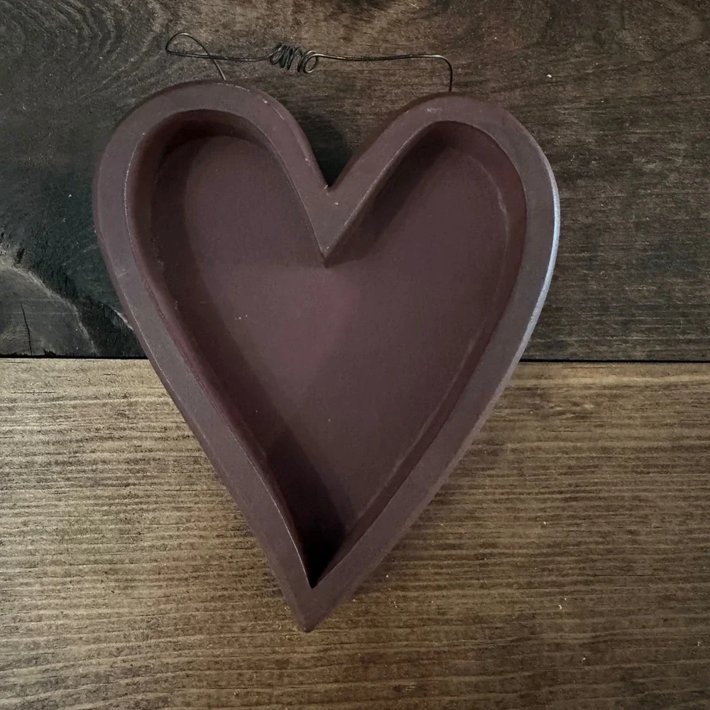Nesting Wooden Heart Wall Decor Set 3 Piece Primitive Rustic Burgundy Farmhouse